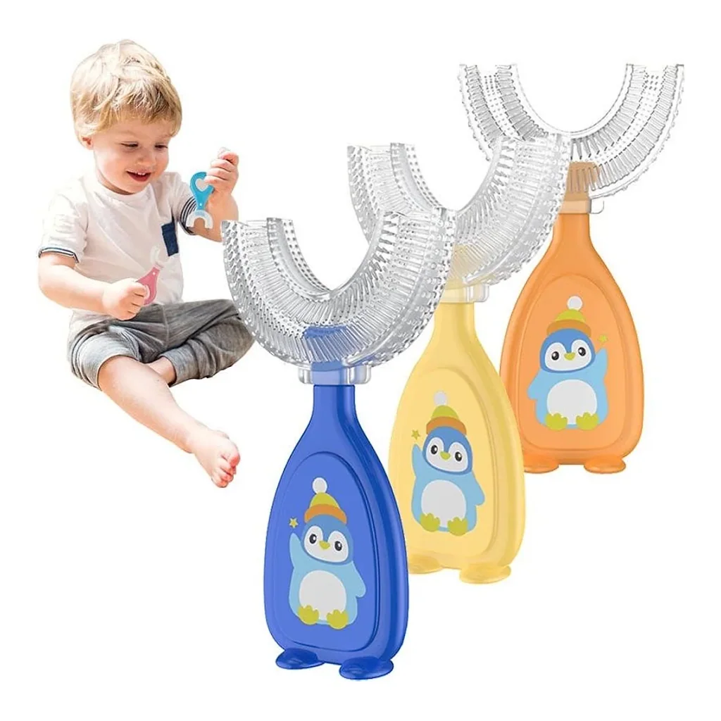 Escova de dente infantil formato u 360 graus