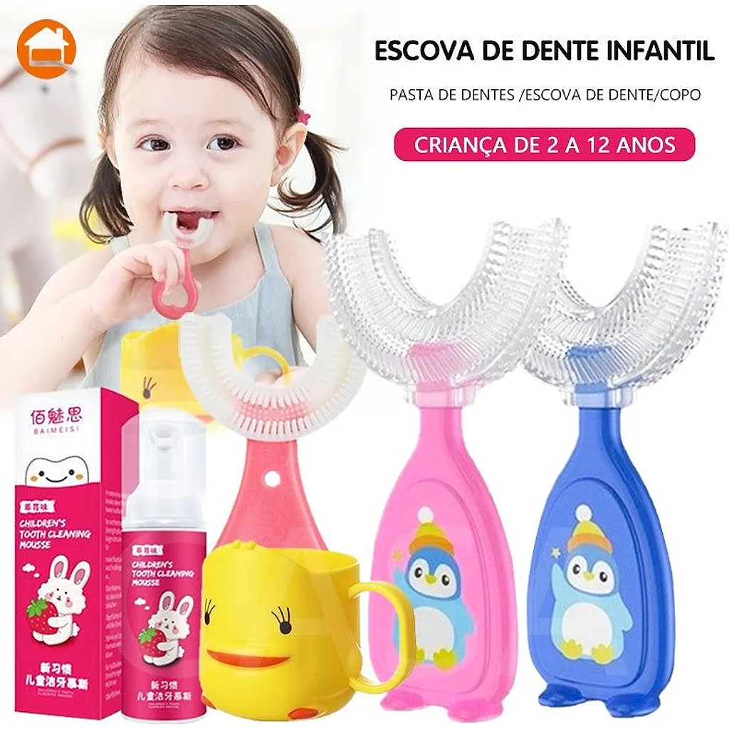Escova de dente infantil formato u 360 graus — imagem 2