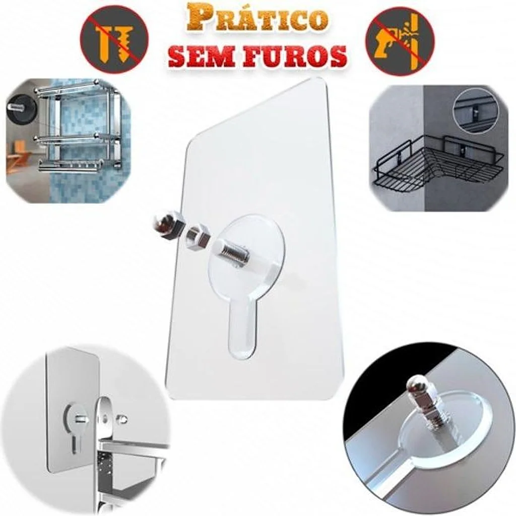 Gancho adesivo pendure sem furos com pino p/ parede 6cmx6cm kit com 2 und — imagem 4