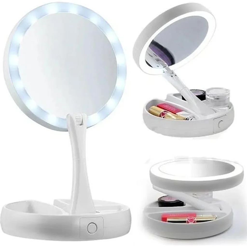 Espelho maquiagem dobrável aumenta até 10x com luz led portátil viagem camarim — imagem 3