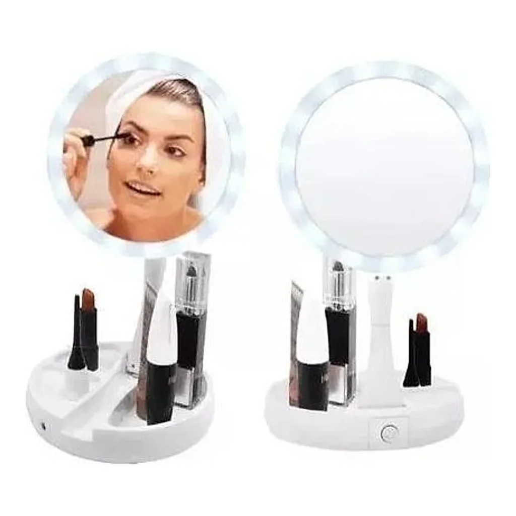 Espelho maquiagem dobrável aumenta até 10x com luz led portátil viagem camarim — imagem 9
